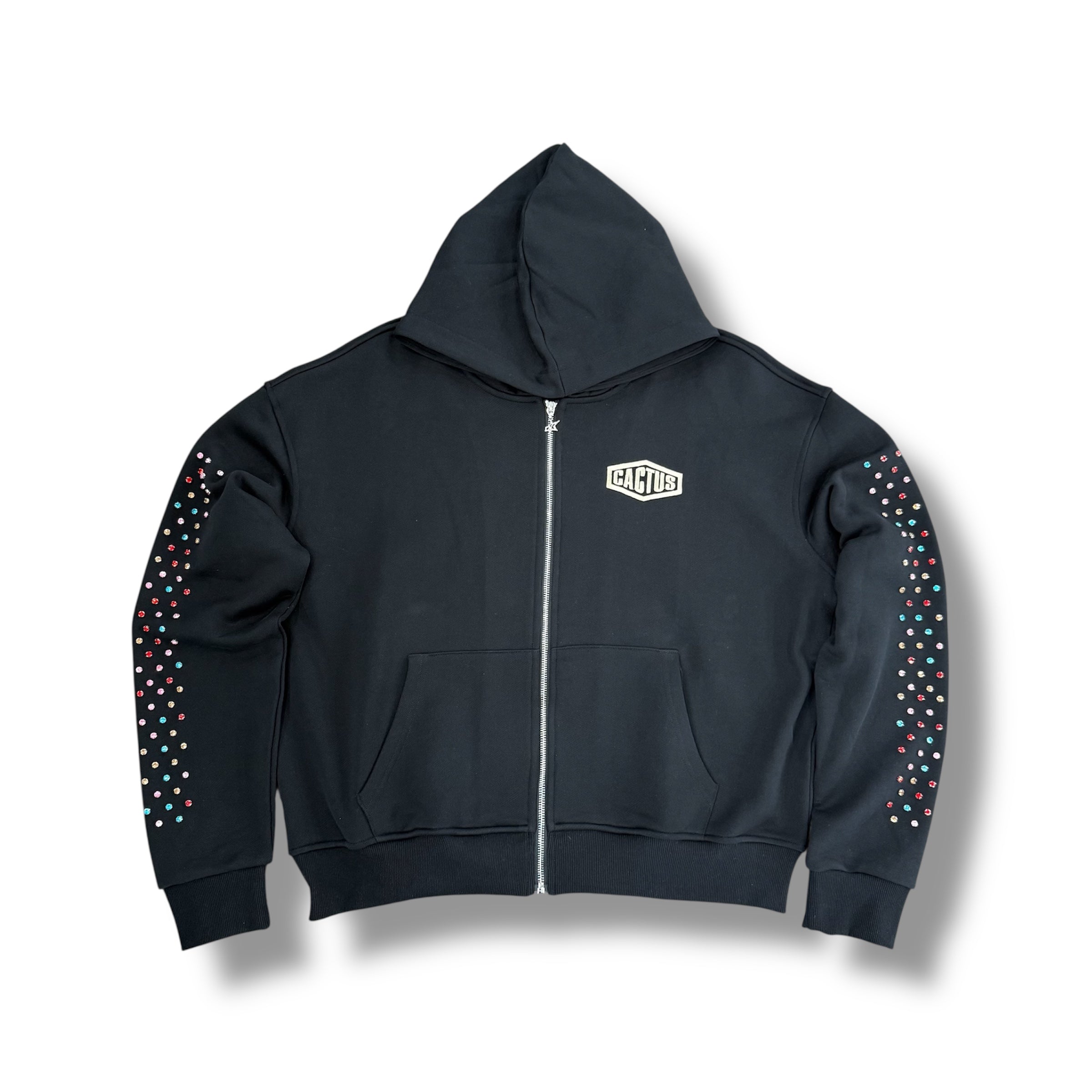 AZVA Crystal Cactus Zip Hoodie BLACK