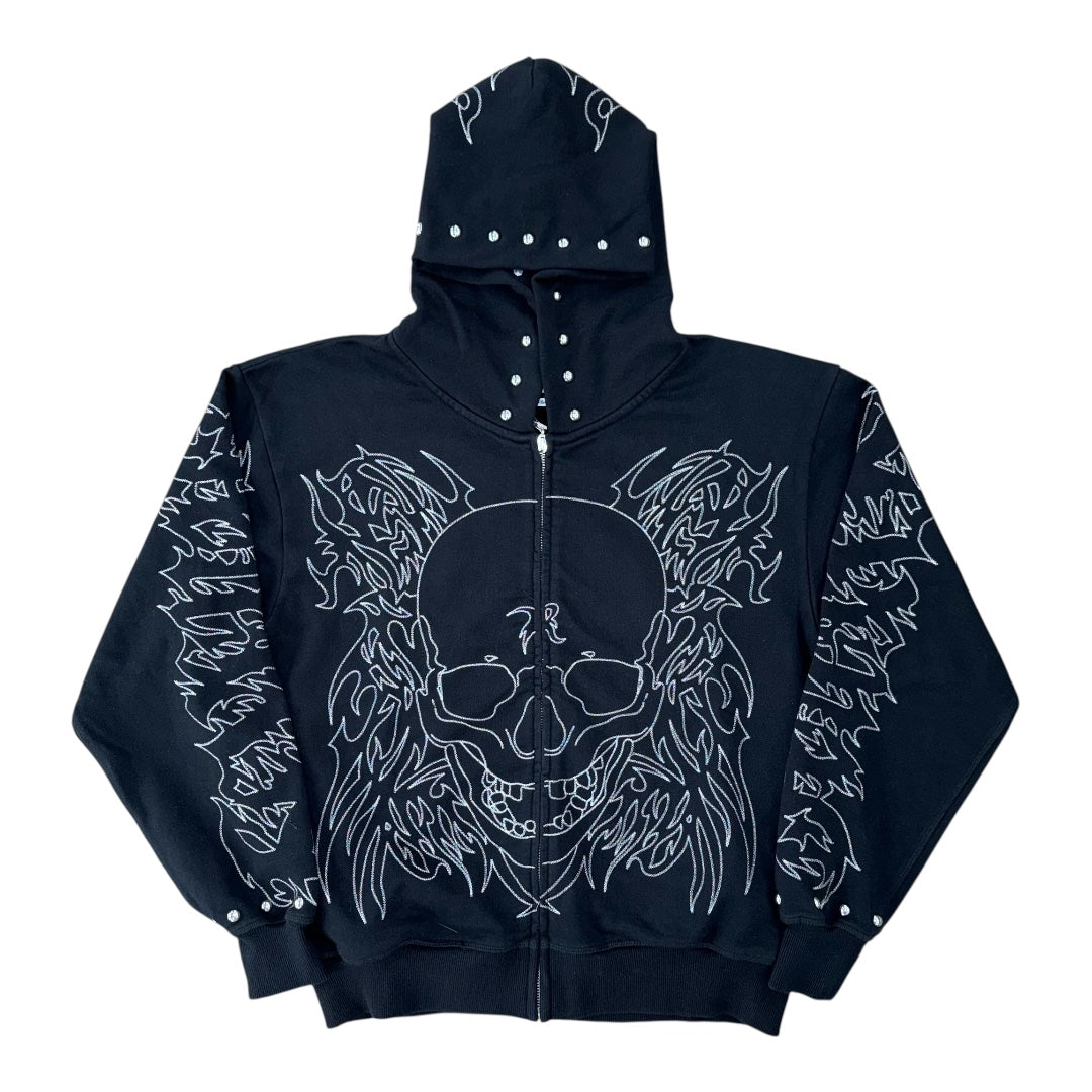 TRIBAL SKULL STUDDED ZIP