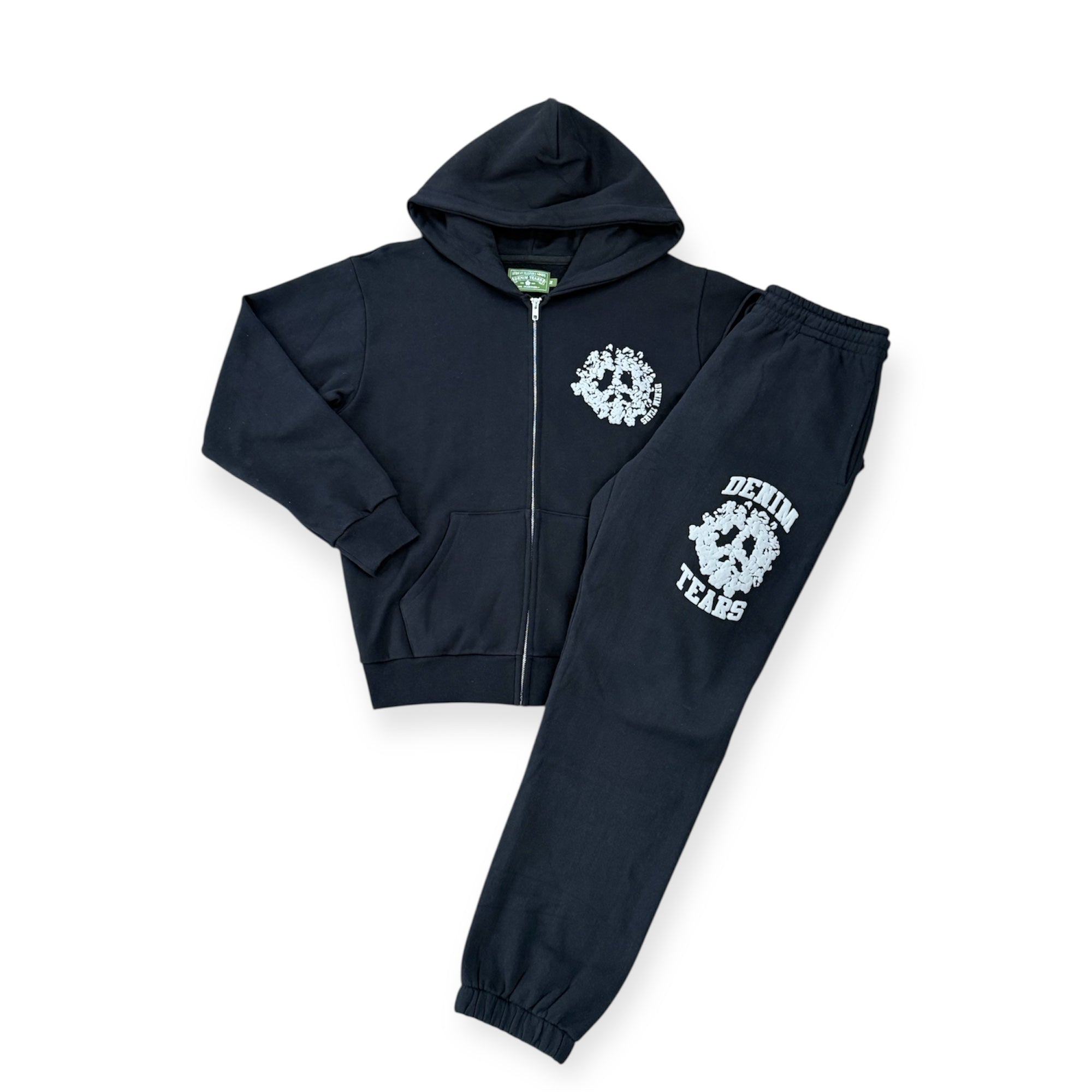 DENIM TEARS UNIVERSITY BLK/GREY ZIP-UP SET