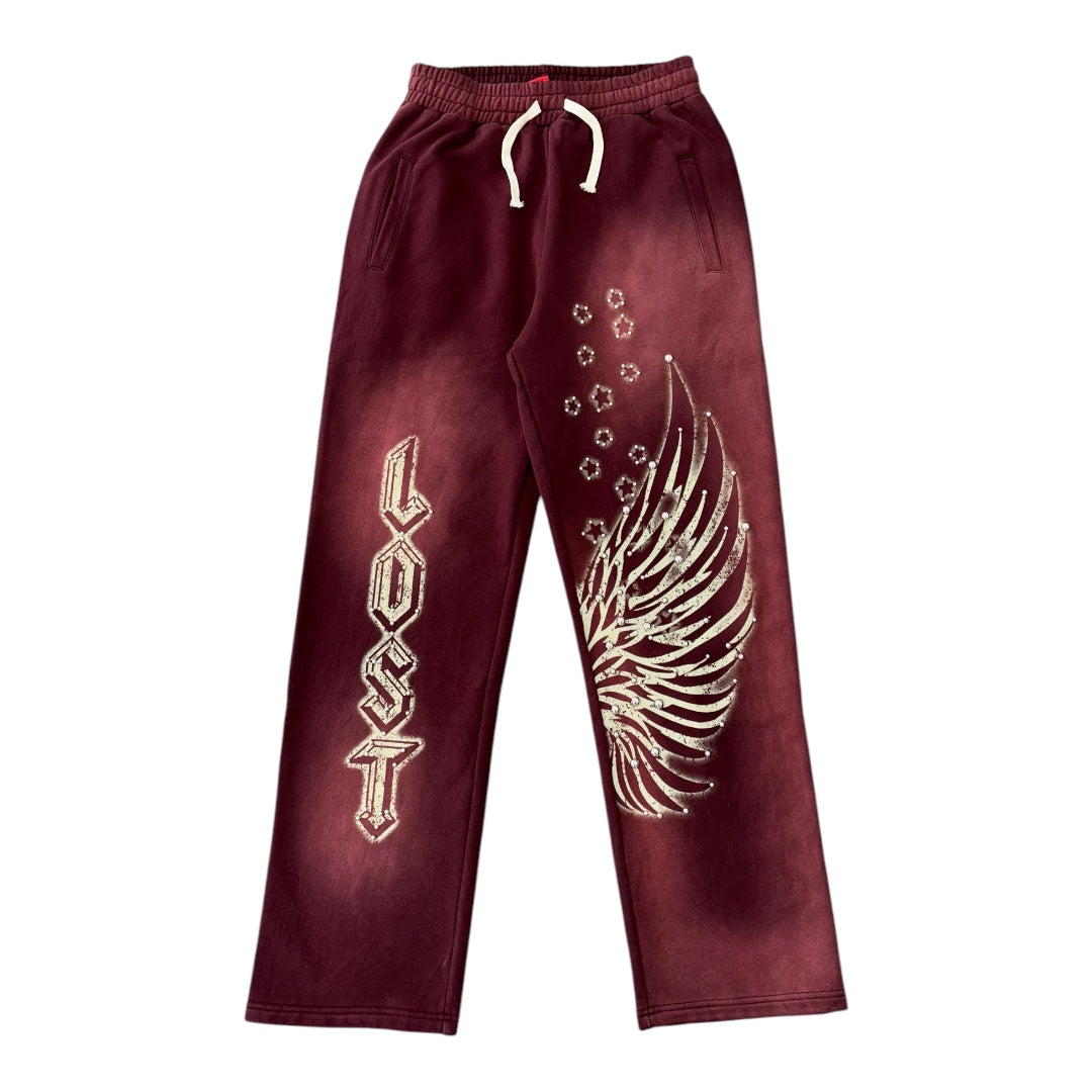 LOST INTRICACY DISTRESSED BURGUNDY RHINESTONE ZIP UP