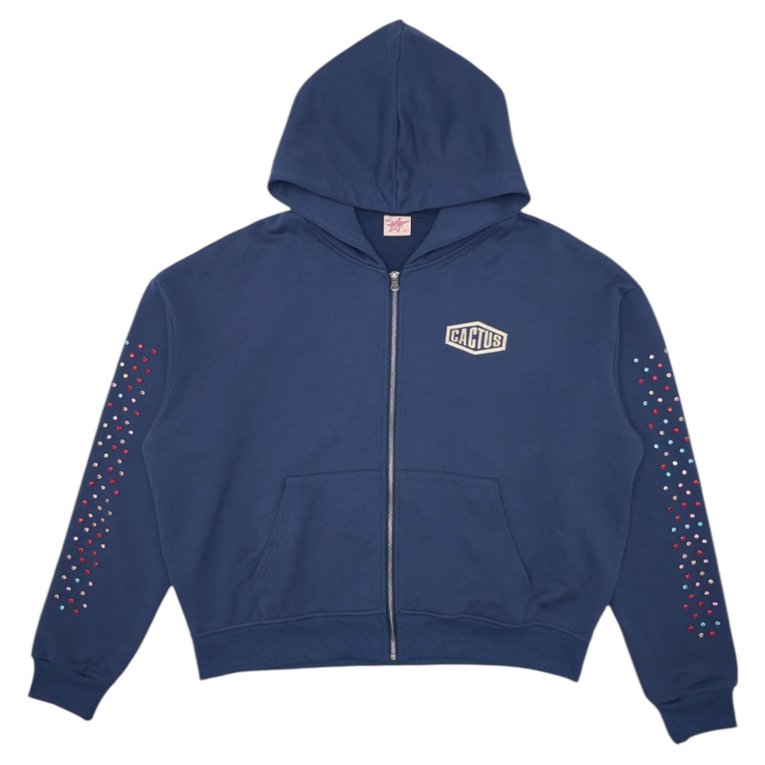 Crystal Cactus Zip Hoodie- Blue