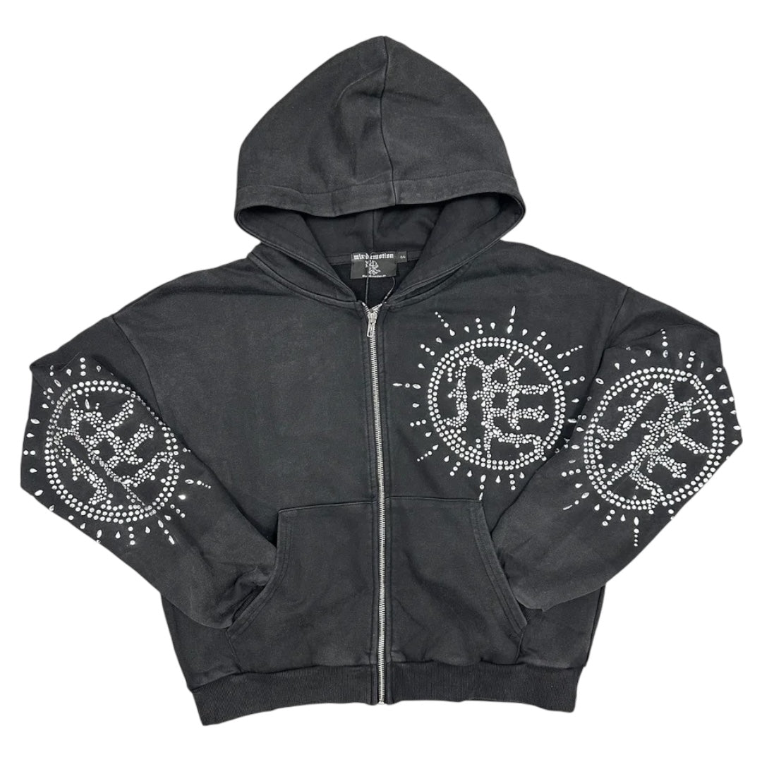 Eclipse Grey Acid Wash Rhinestone Hoodie
