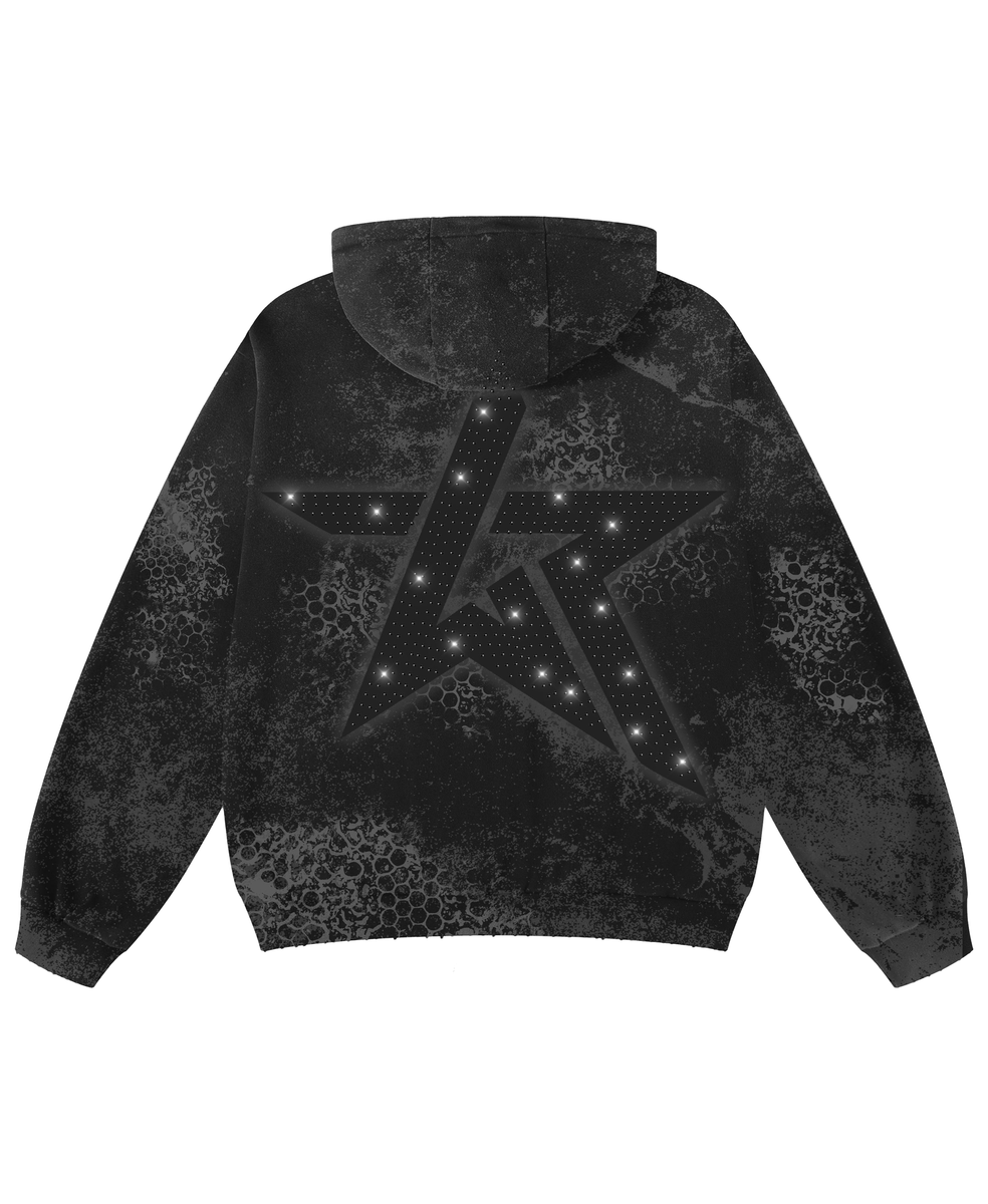 BLK ON BLK W/ BLK HOODIE- RHINESTONES
