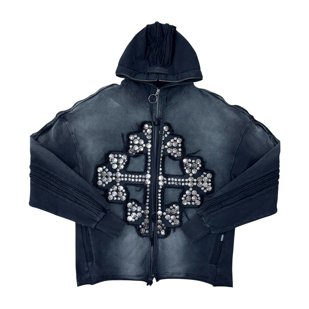 Knight Full Zip Up Hoodie- Black