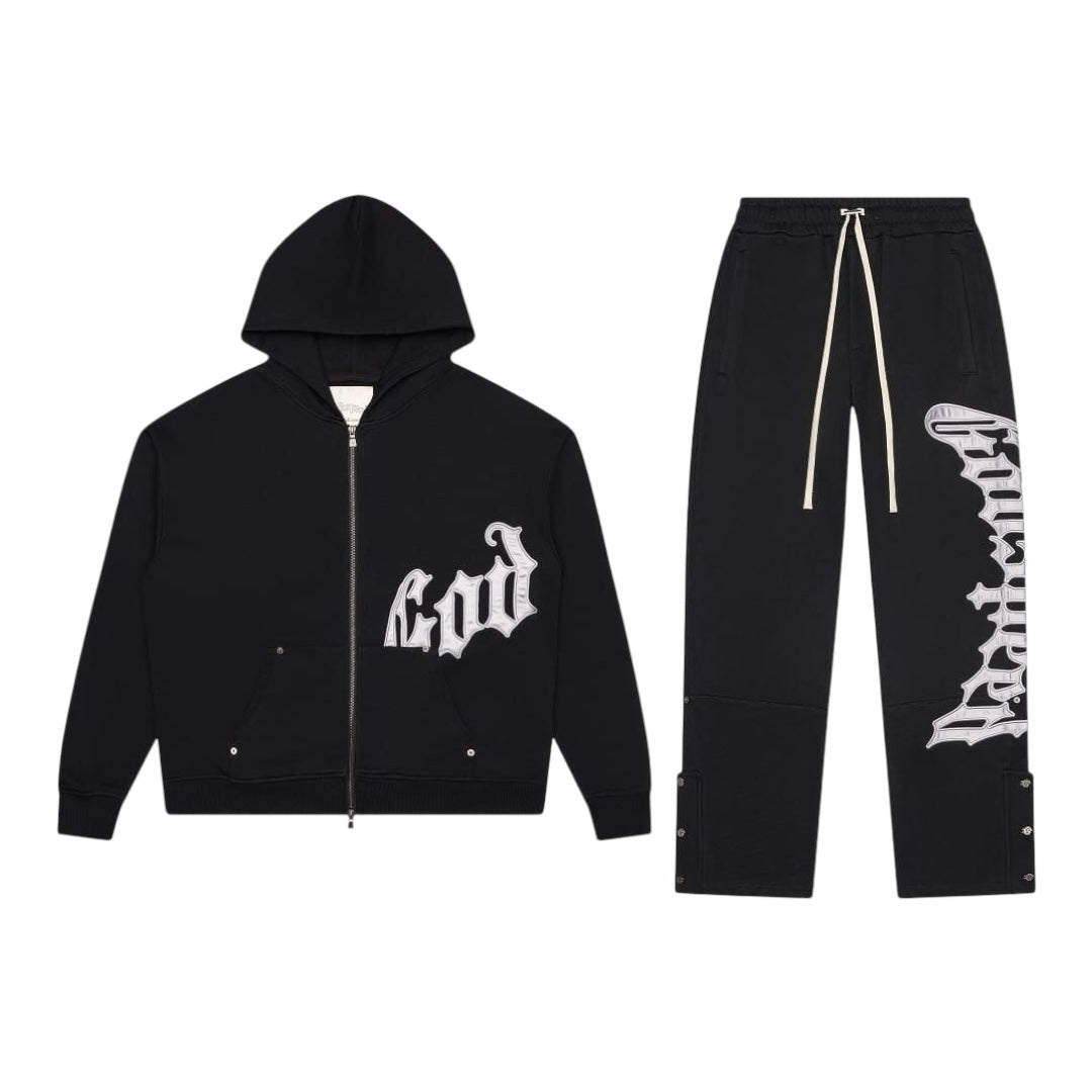 GODSPEED OG LOGO SWEATSUIT V2 BLACK/SILVER SATIN BOOM