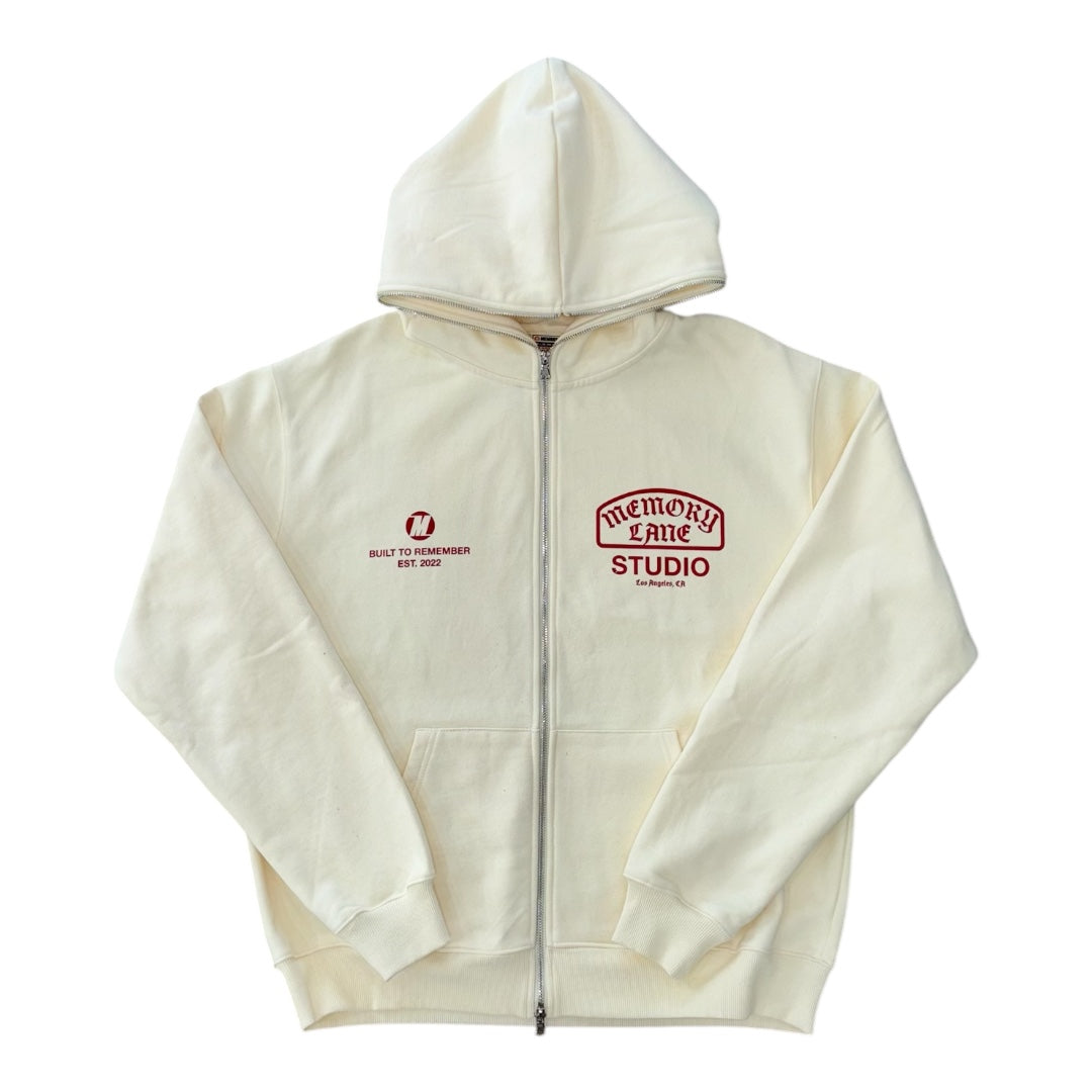 Memory Lane Studio Zip Hoodie- Off White