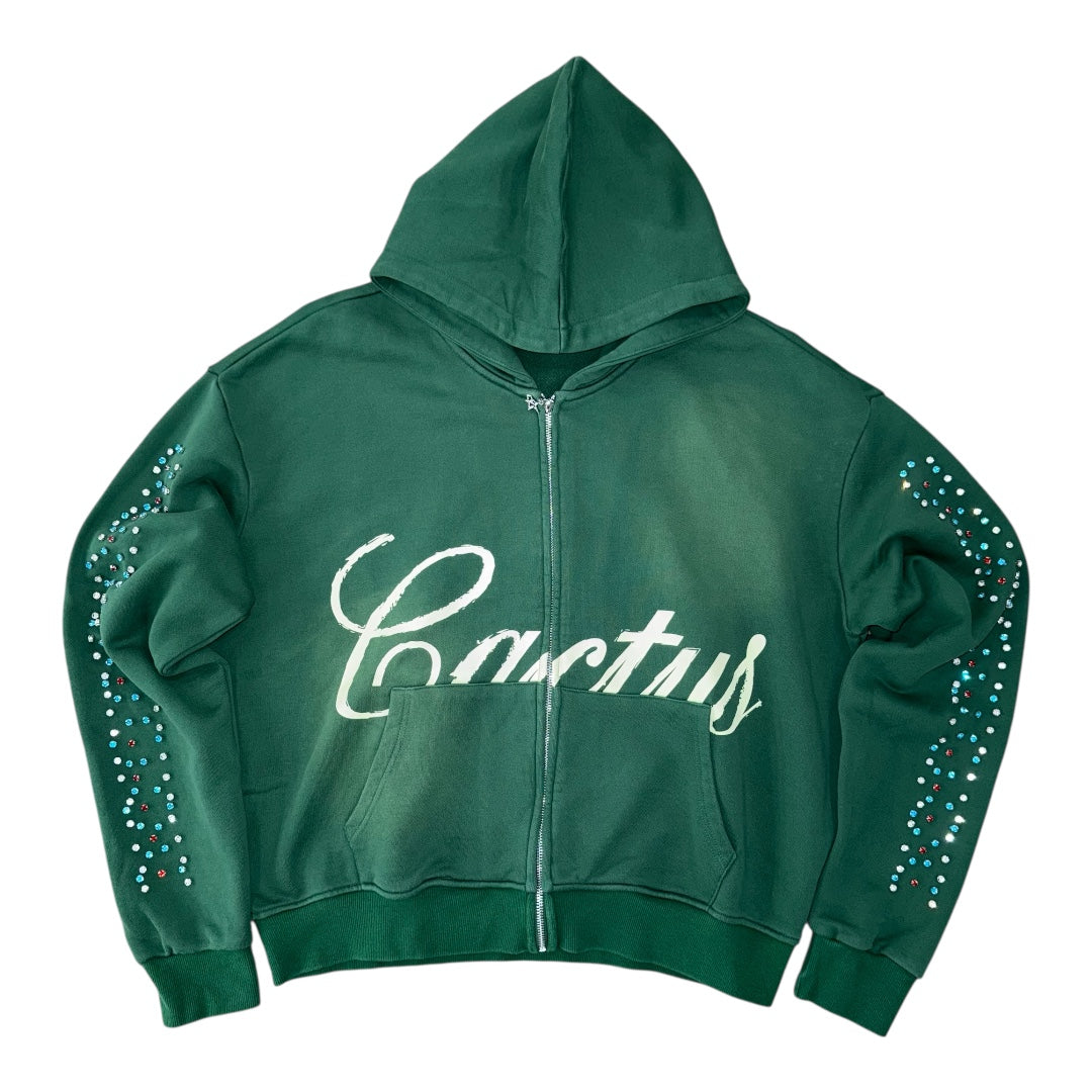 AZVA Crystal Cactus Zip Hoodie GREEN