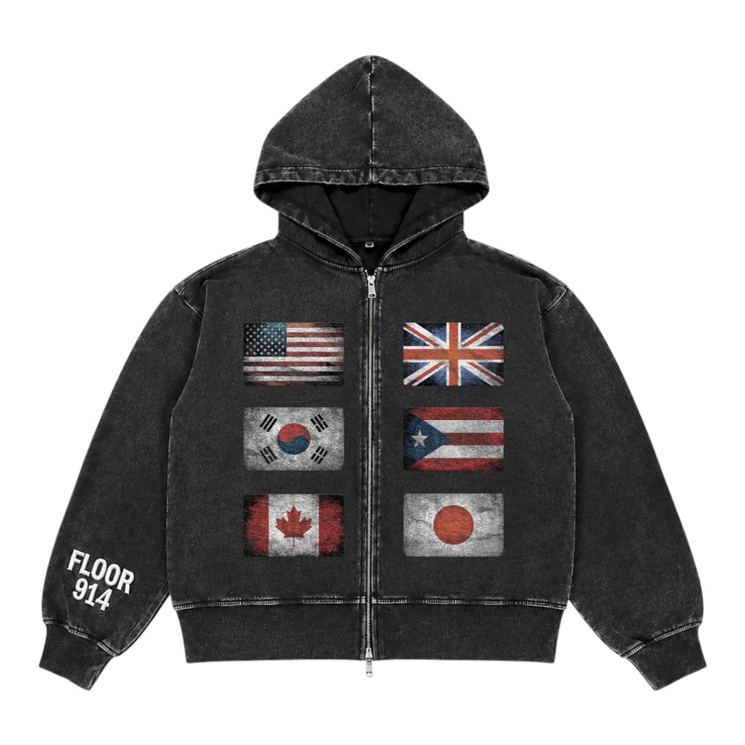 BLACK WASH FLAG FORCE ZIP UP