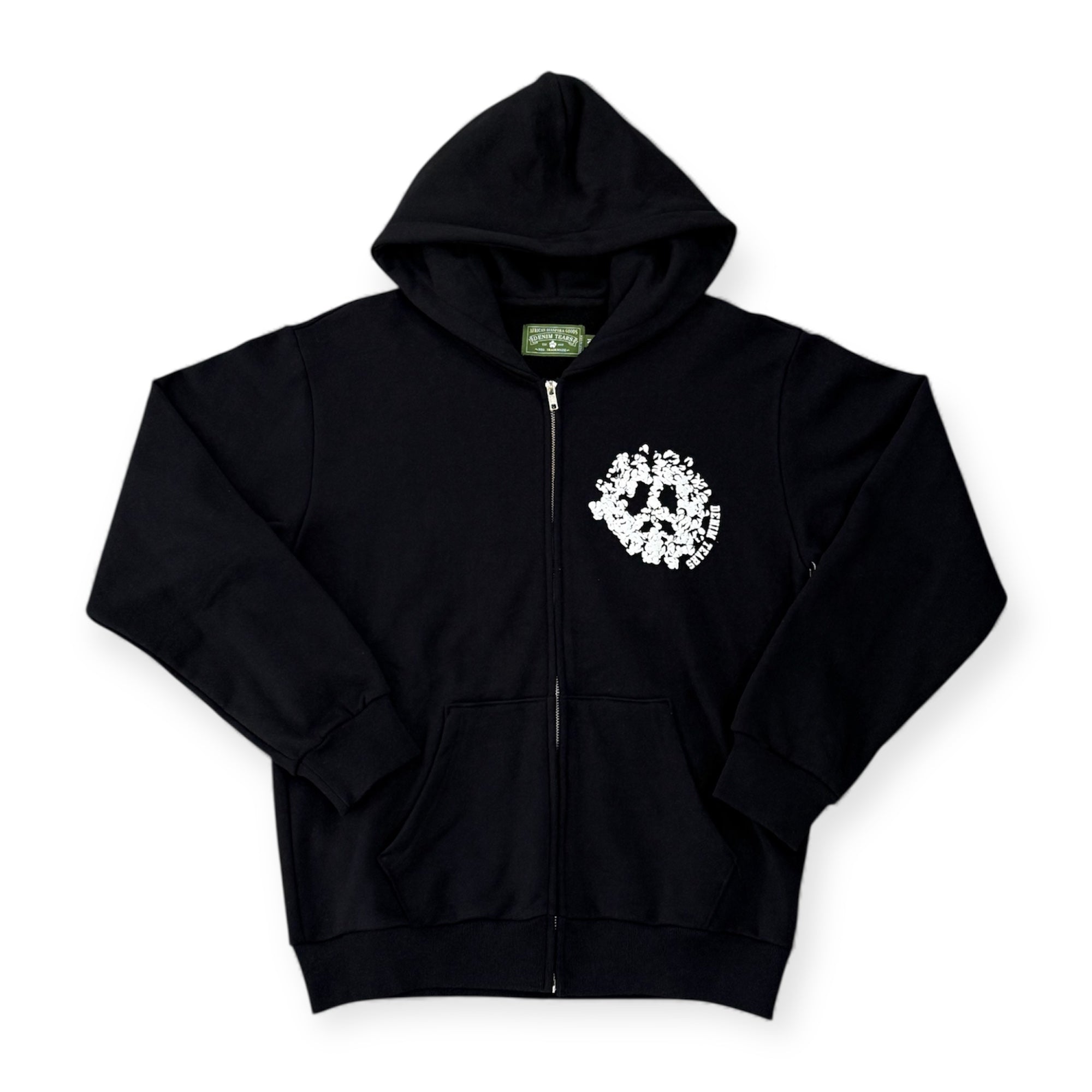 DENIM TEARS UNIVERSITY BLK/WHITE ZIP-UP HOODIE