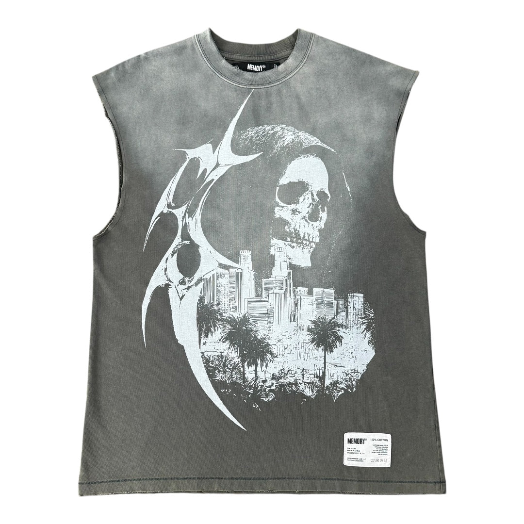 NIGHT WATCHER SLEEVELESS TEE- VINTAGE GRAY