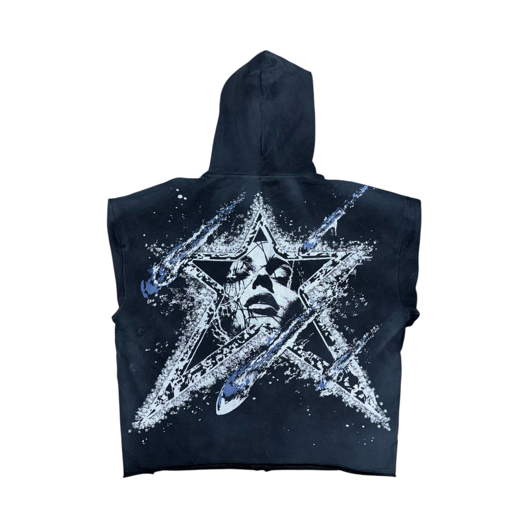 DREAMSTATE STAR STUDS ZIP HOODIE- BLACK