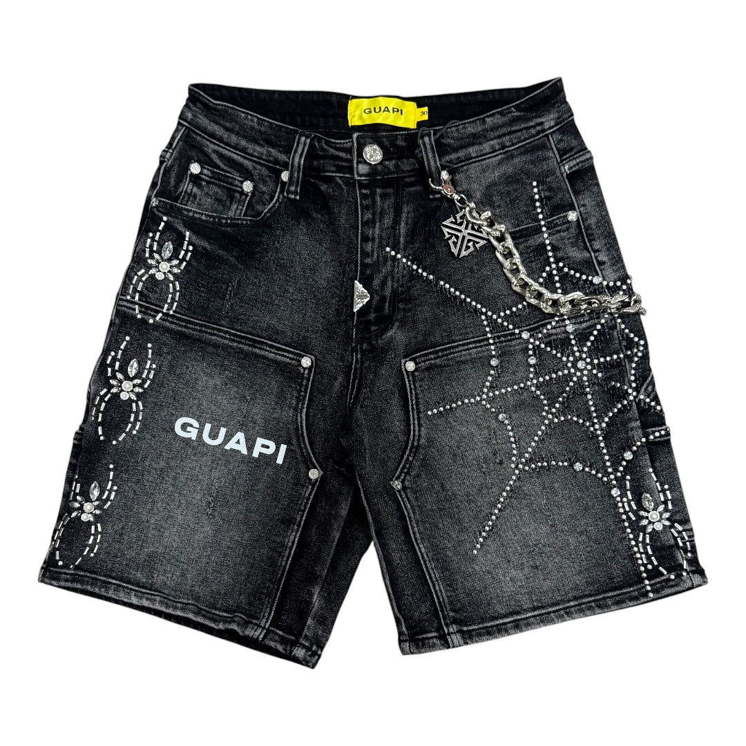 Obsidian Black Spider Denim Shorts