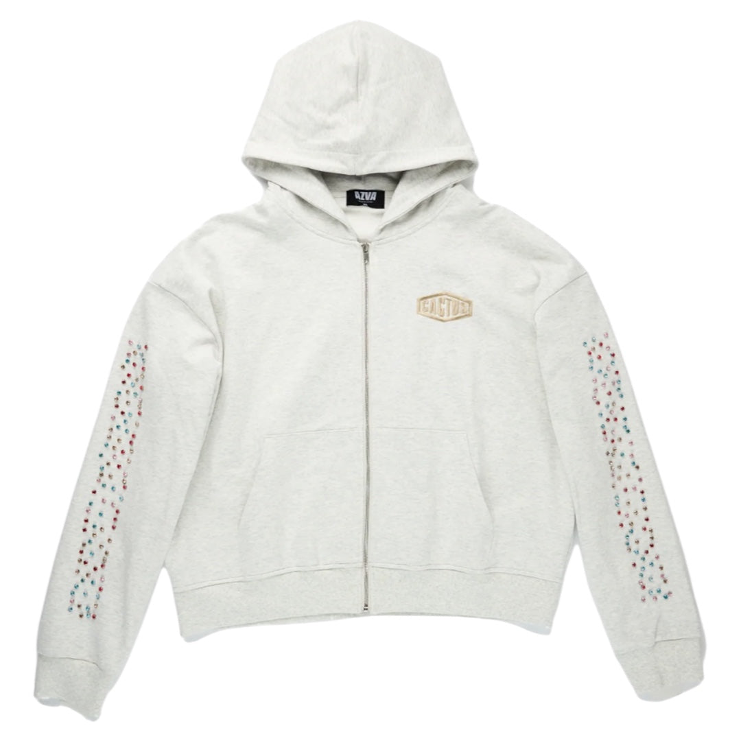 Crystal Cactus Zip Hoodie- White