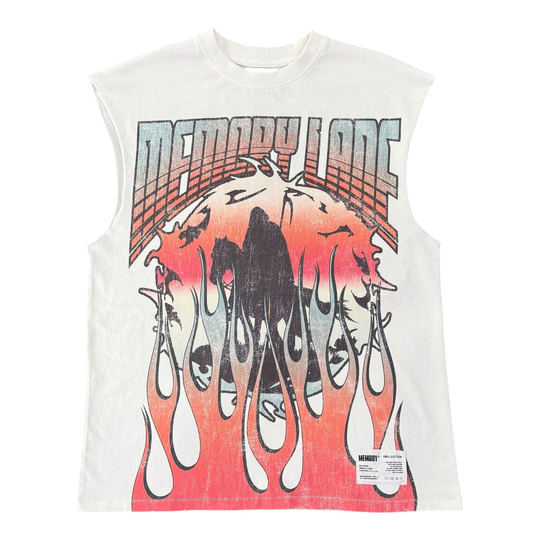 GLOBAL FIRE SLEEVELESS TEE- ANTIQUE WHITE