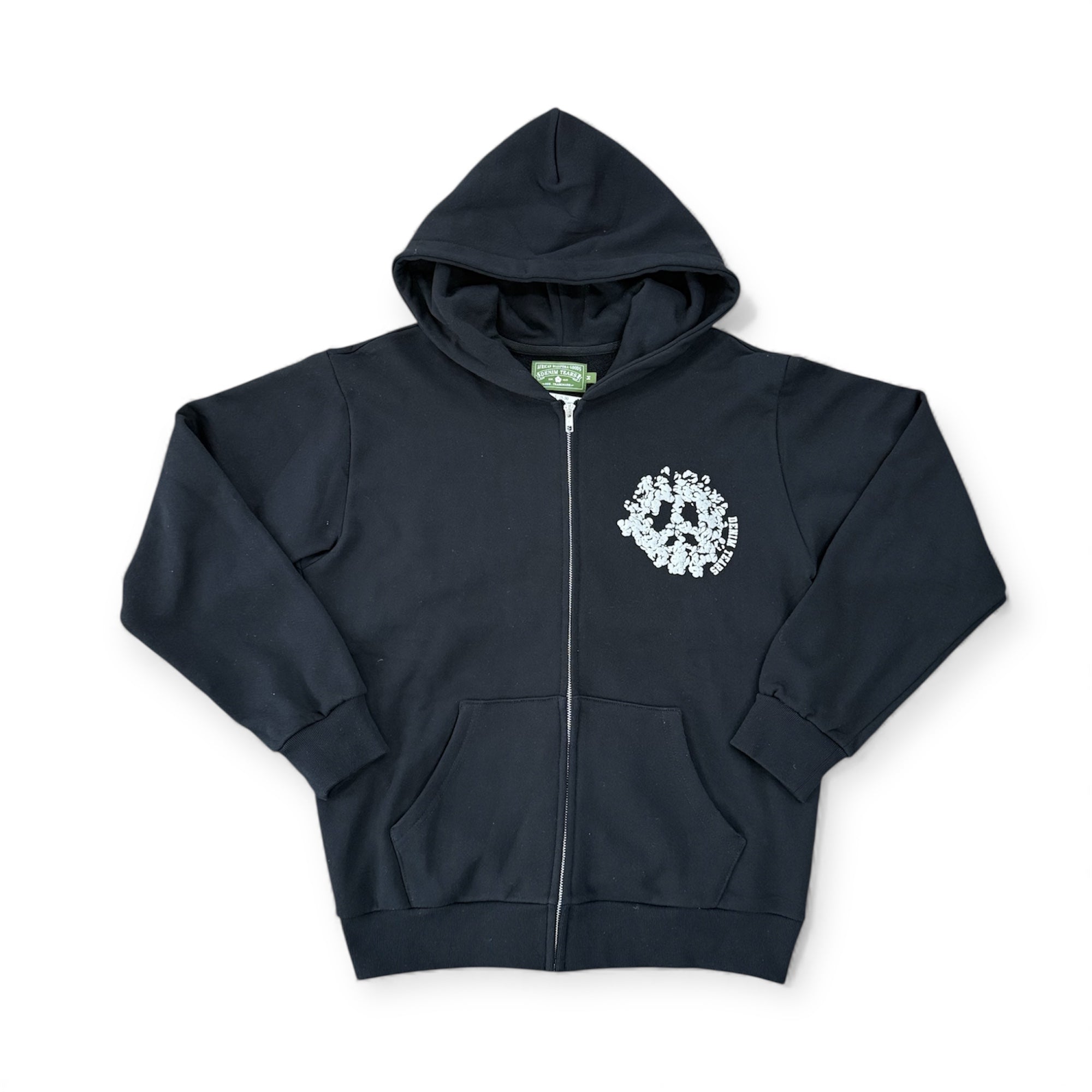 DENIM TEARS UNIVERSITY BLK/GREY ZIP-UP HOODIE