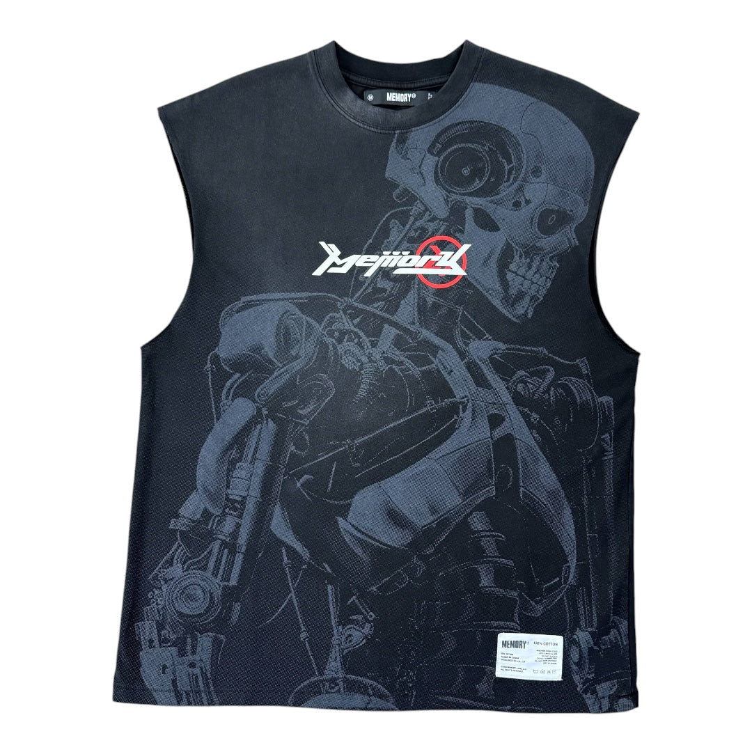 TECHNO ROBOT SLEEVELESS TEE- VINTAGE BLACK