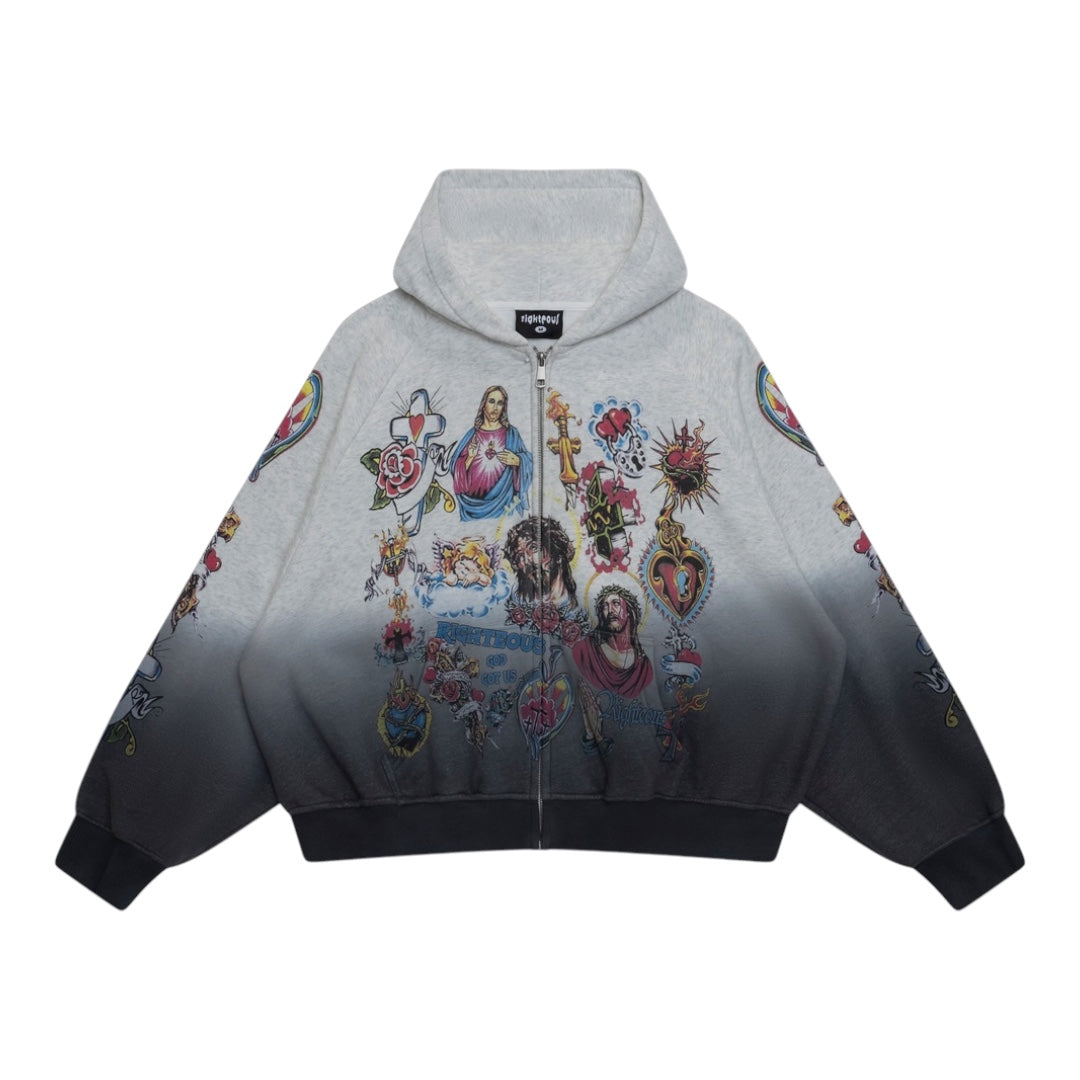 FADED RISEN KING CROPPED ZIP UP GREY/BLACK