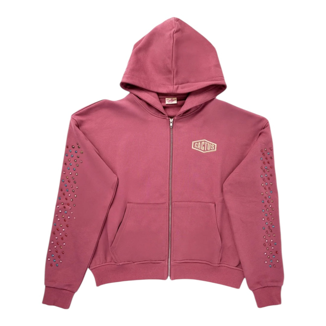 Crystal Cactus Zip Hoodie- Blush