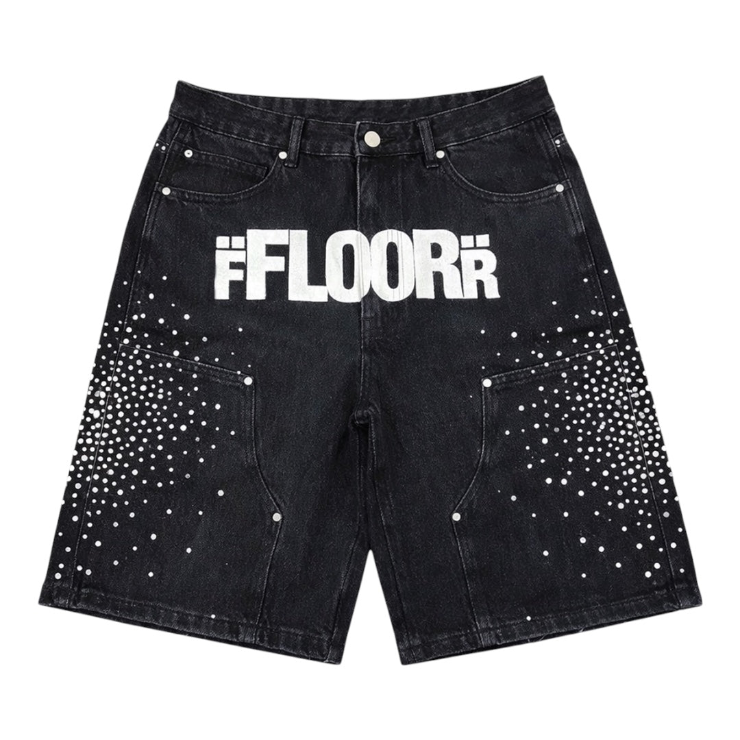 BLACK RHINESTONE UNIFORM JORTS