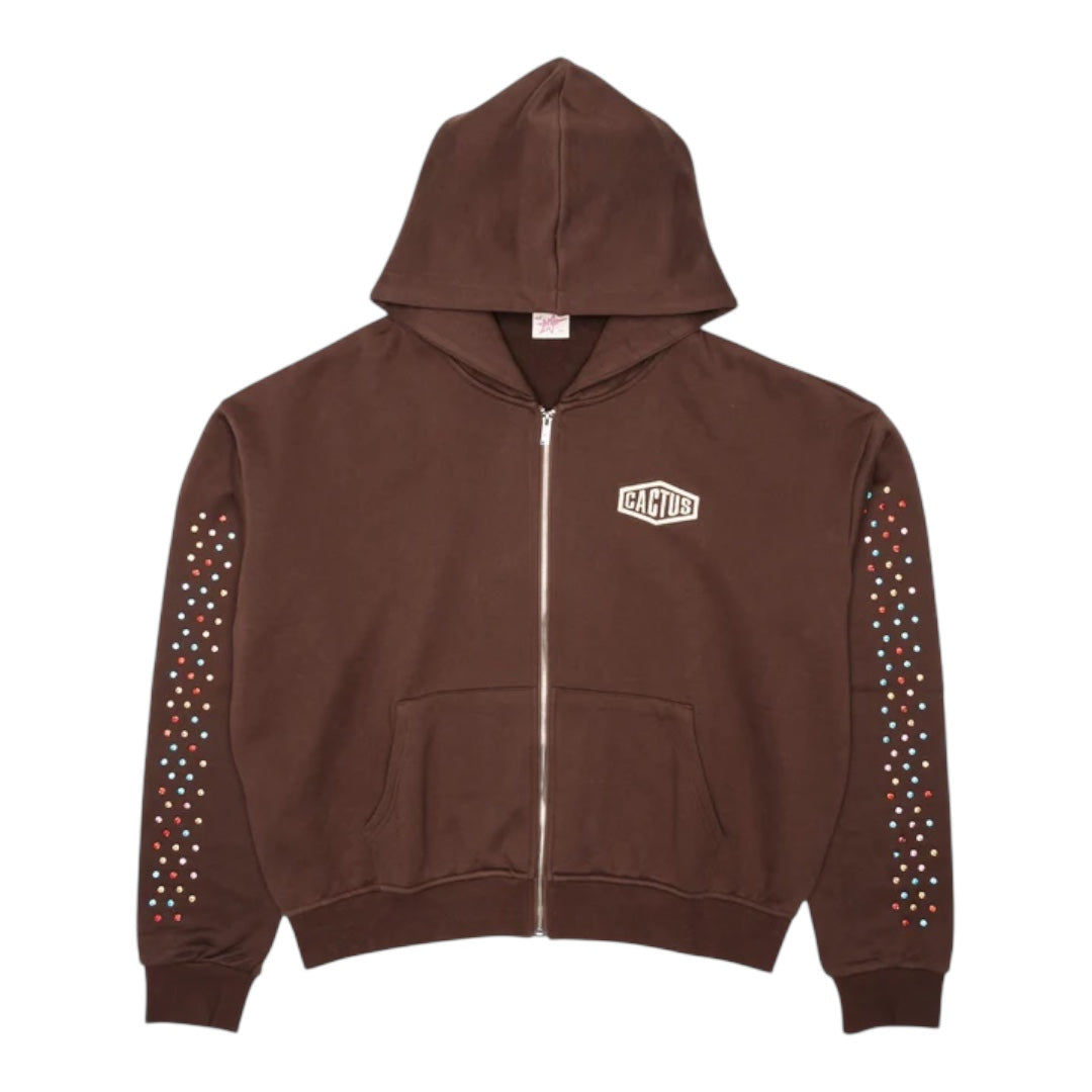 Crystal Cactus Zip Hoodie- Brown