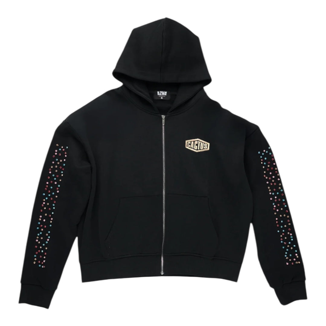 Crystal Cactus Zip Hoodie- Black