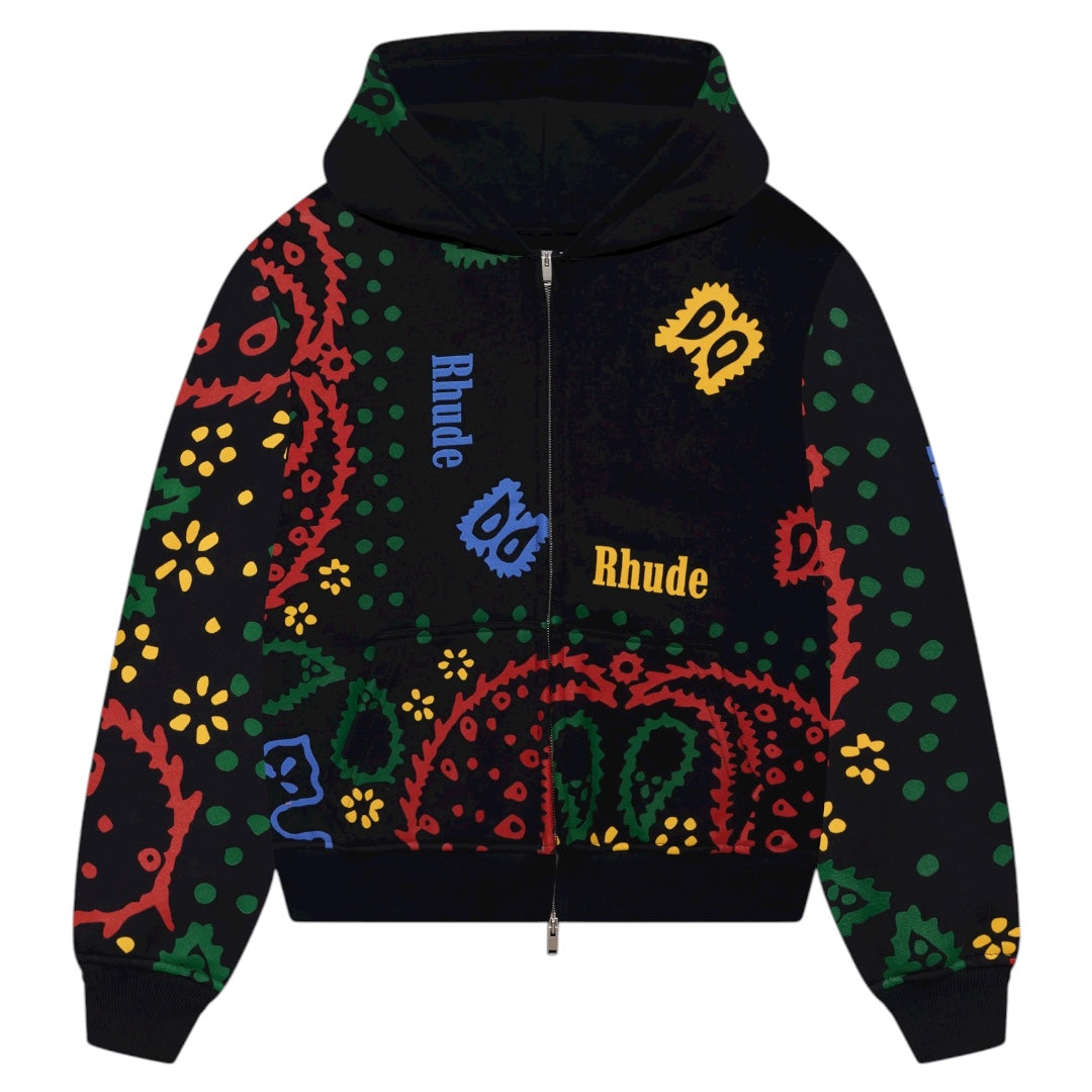 RHUDE BANDANA PRINT FULL-ZIP HOODIE