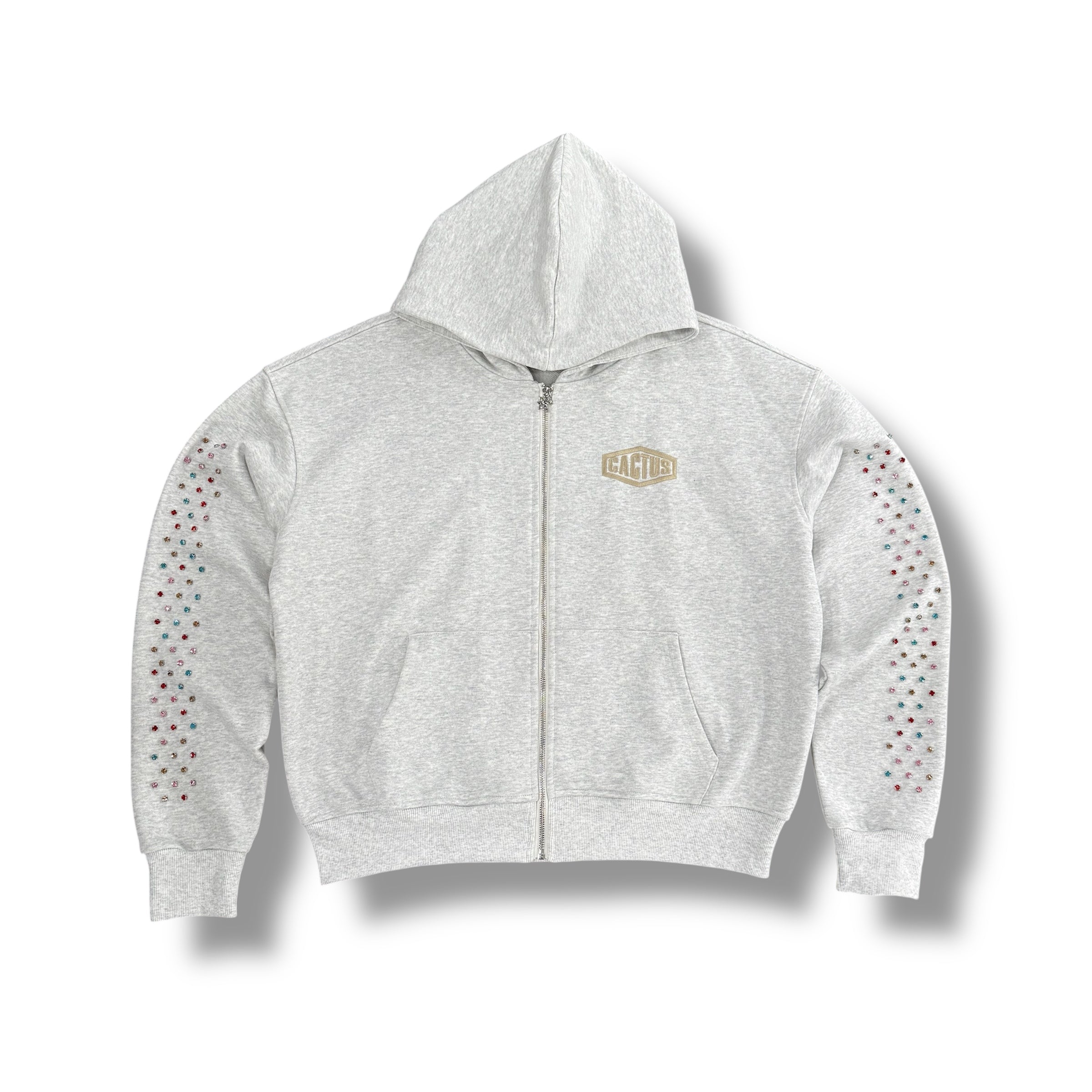 AZVA Crystal Cactus Zip Hoodie WHITE