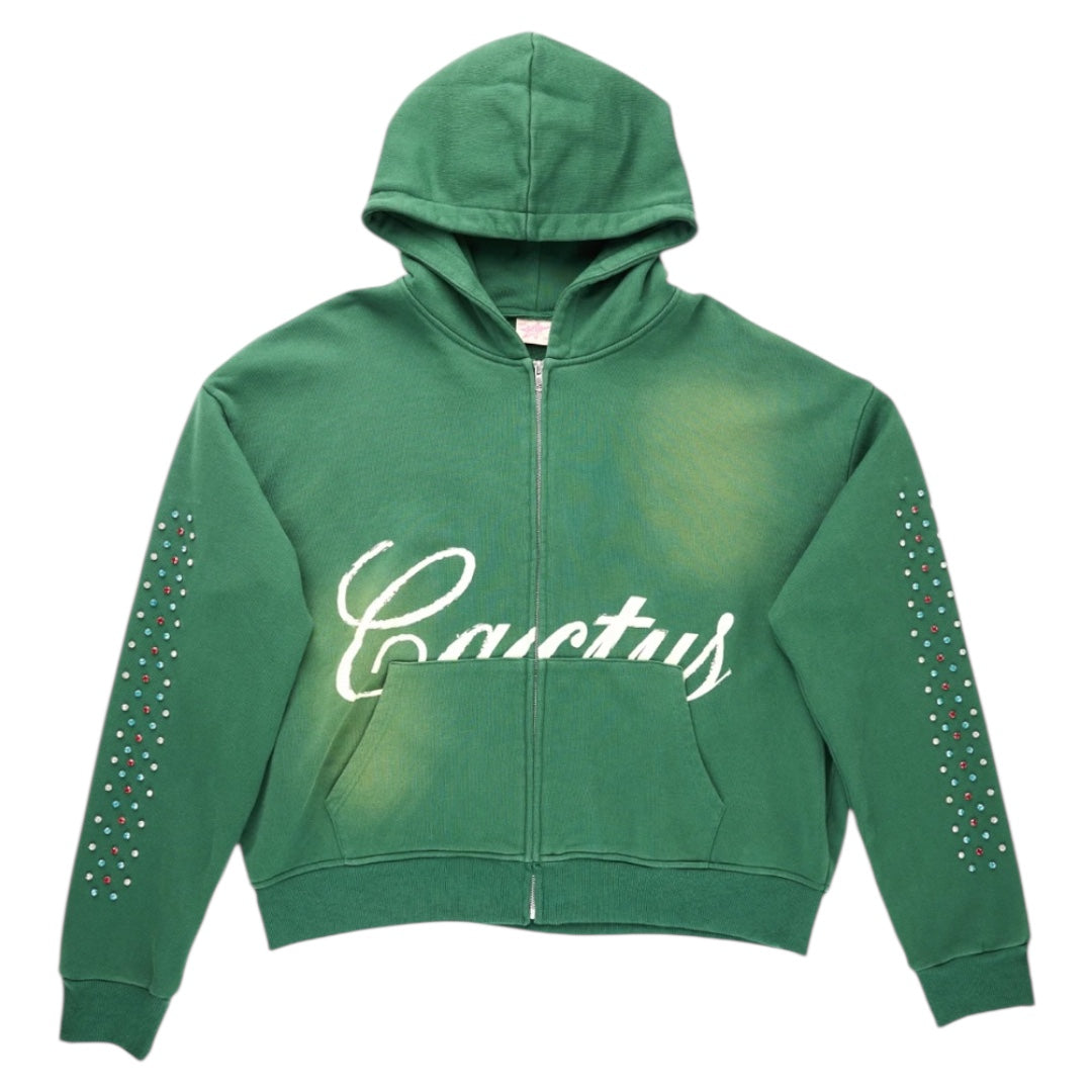 Hidden Crystal Zip Hoodie- Green