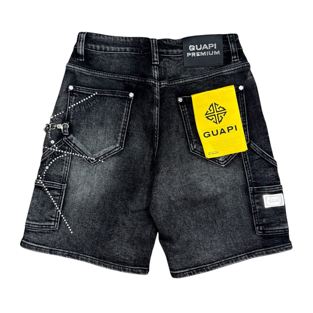 Obsidian Black Spider Denim Shorts