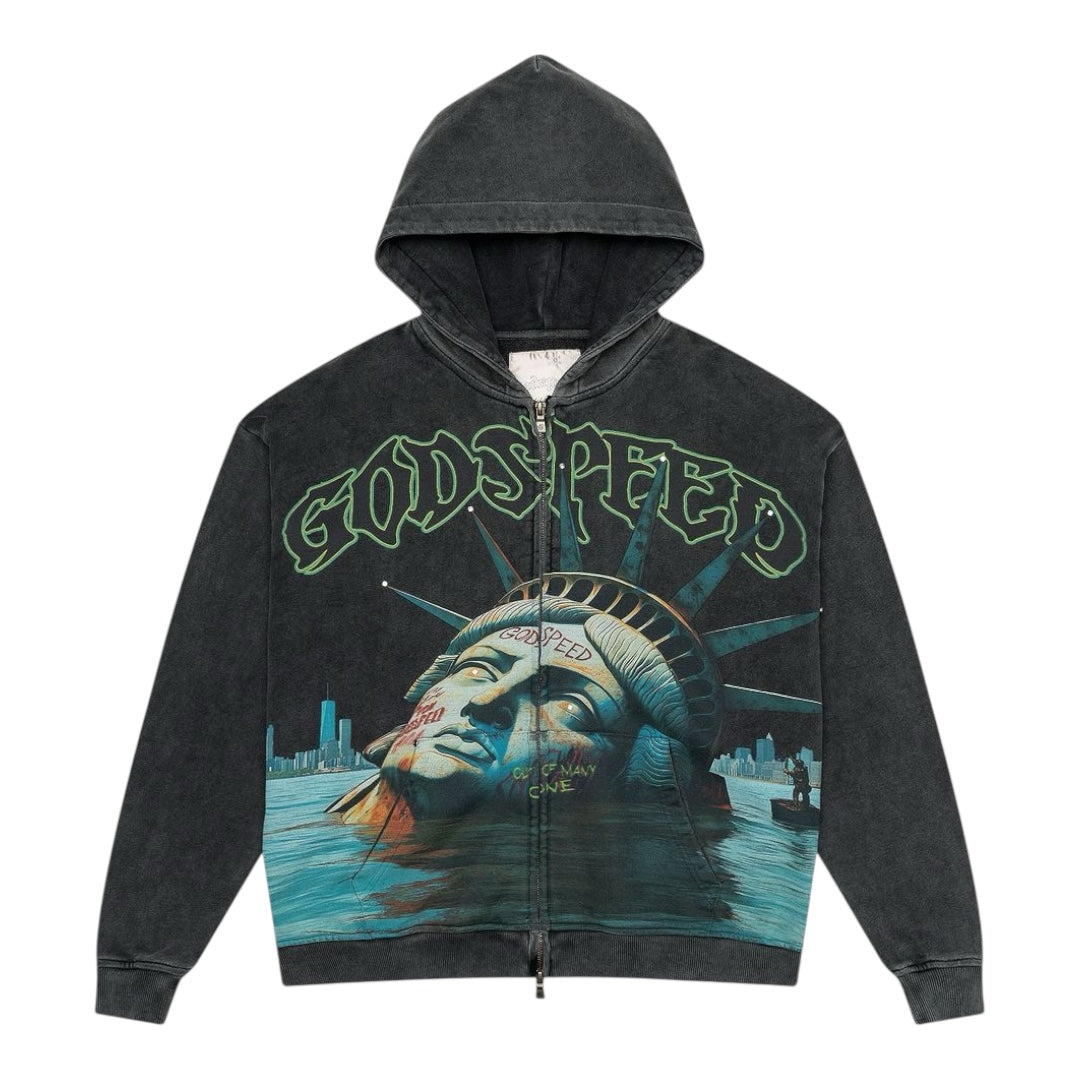Sunken Liberty Zip Hoodie (Grey Wash)
