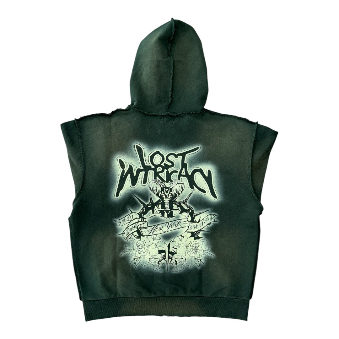 LOST INTRICACY DISTRESSED EMERALD RHINESTONE ZIP UP